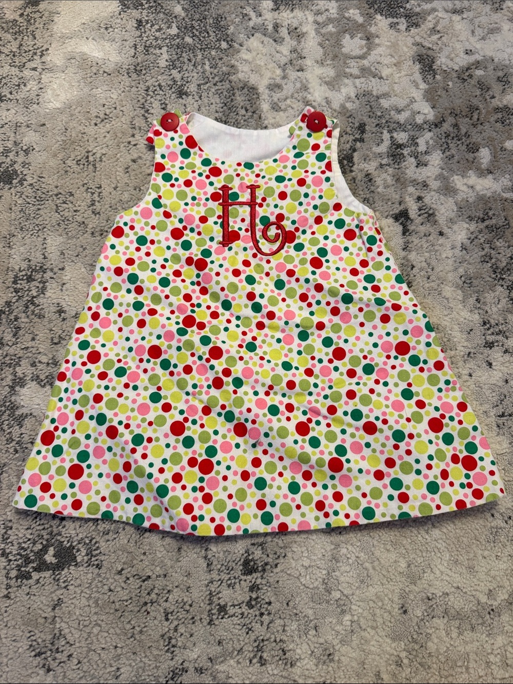 Monogrammed Polka Dot A-Line Dress - Red, Green & Pink